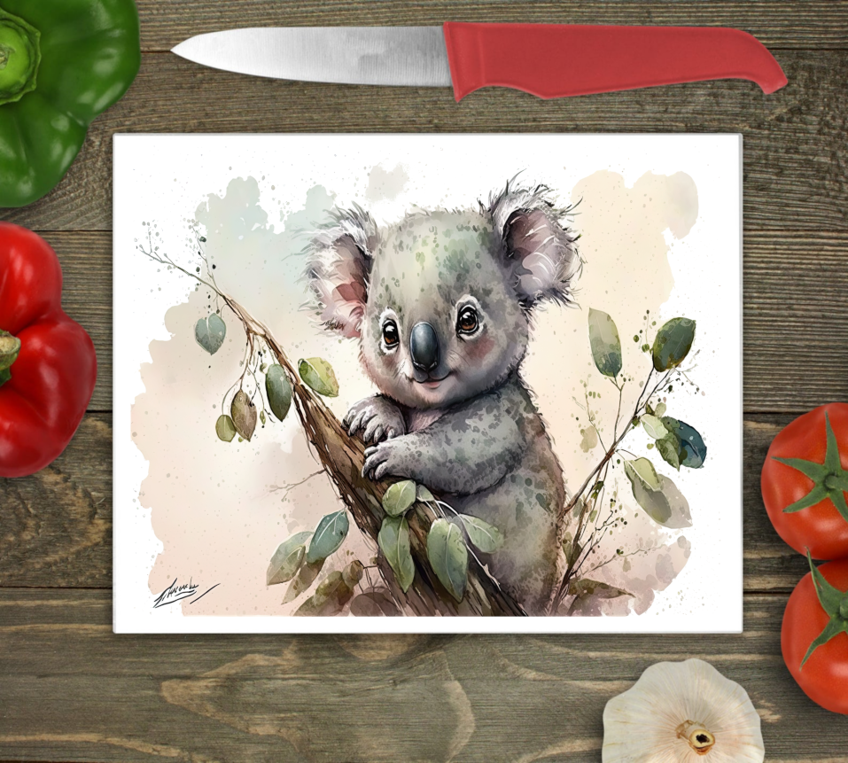 Koala Bear Baby Large Glass Chopping Board, Koala Cutting Board - Click Image to Close